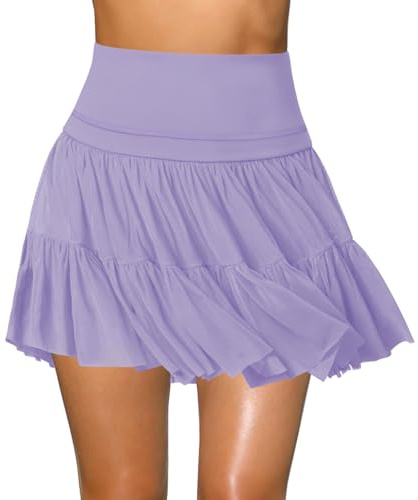 Minifalda para mujer, plisada, de cintura alta, con volantes, para tenis, atlética, patinadora, golf, con bolsillos para pantalones cortos