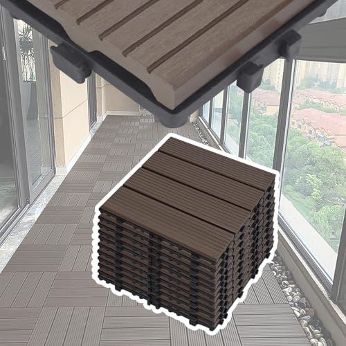 UISEBRT 22 piastrelle per pavimenti in WPC, effetto legno, per balconi, terrazze, piastrelle a clic, in plastica, per giardino, balcone, terrazza (30 x 30 cm, marrone chiaro)