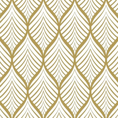 AMIGO Papel Pintado Vinílico Autoadhesivo de Rayas Doradas y Blancas de Bohemia para Dormitorios y Armarios 44.5x1000cm