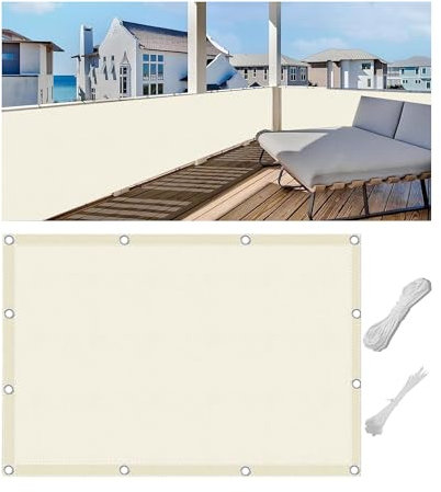 Woace Pantalla Privacidad Balcón Protección de Privacidad Protección UV Impermeable a Prueba de Viento Adecuado para Balcón Terraza Crema 95x650cm