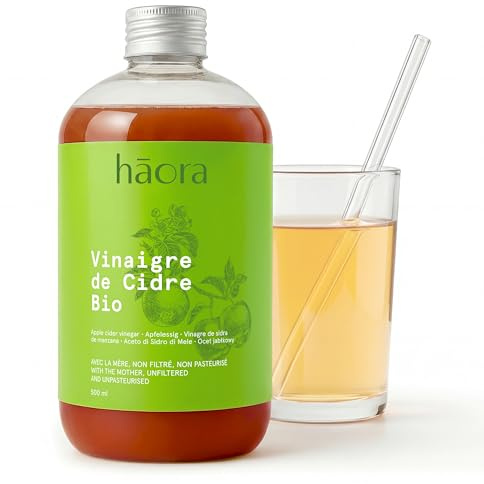 Vinaigre de Cidre de pomme BIO avec la mère - Fabrication 100% française - Régulateur naturel de Glycémie - Digestion facile - Immunité Renforcée - Non Pasteurisé & Non Filtré - Haora