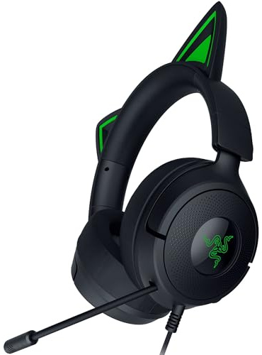 Razer Kraken Kitty V3 X - Cuffie con filo Kitty per gaming - Iconiche orecchie da gatto - Leggerezza di 270 g - Microfono cardioide HyperClear - Driver TriForce da 40mm - Jack da 3,5 mm | Nero