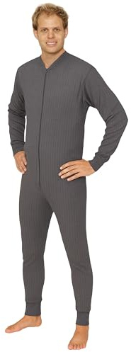 Octave® Mens Thermal Onesie All In One Union Suit, Fully Brushed Warm Winter Base Layer, Zipper Underwear Body Suit, Long Sleeve Thermal Underwear, Adults Onesie Thermal Body Suit(Large, Charcoal)