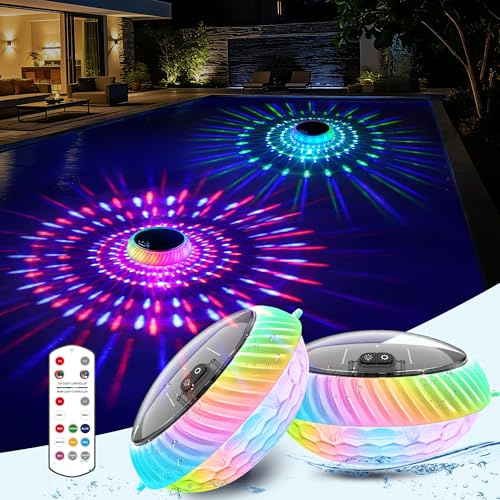 AearKing Luces Flotantes Piscina Solares, Luces para Piscina con RGB Cambio de Color, Luz Flotante Piscina con Iluminación Dinámicos, IP68 Impermeables Luz Solar Flotante Piscina Jardín - 2 Piezas