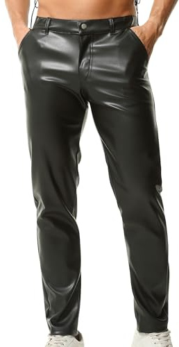 YOOBNG Pantalones de Cuero Artesanal para Hombres, Pantalones PU Rectos, Leggings Deportivos, Pantalones de Cuero para Motociclistas, Pantalones Casuales para discotec