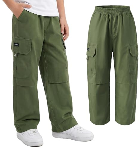 Keyck Pantaloni Cargo Ragazzo Baggy Cotone Jogging Pantalone 7-15 Anni | Traspiranti, con Vita Elastico e Multi-Tasche, Morbido Bambino Cargo Pantaloni, Sportivi Streetwear Pantalone per Bambini