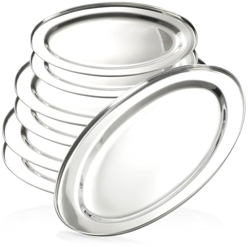 com-four® Set de 6 Plateaux de Service ovales en Acier Inoxydable, Trois Tailles, éléments décoratifs pour présentation, Supports pour Bougies (2 Fois 34-40-45 cm)