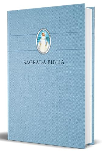 Biblia Católica en español. Tapa dura azul, con Virgen Milagrosa en cubierta / Catholic Bible. Spanish-Language, Hardcover, Blue, Compact