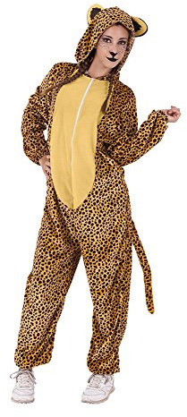Rubies Disfraz Leopardo para adulto, Talla única, Jumpsuit con capucha y cola, Oficial Rubies, para Carnaval, Navidad, Cumpleaños, Fiestas y Halloween