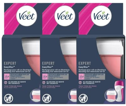Veet EasyWax - Recharges de Cire Chaude Epilation 50ml - Bras & Jambes - Beurre de Karité (3 Recharges)