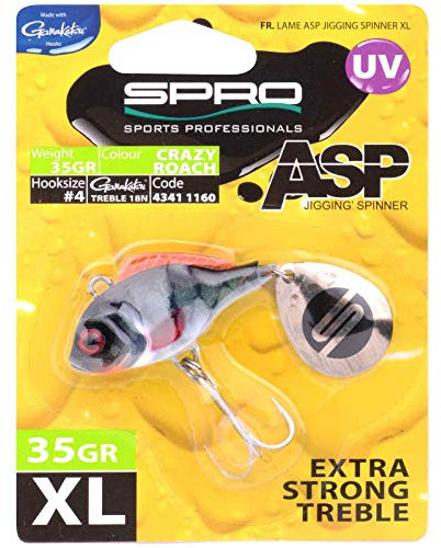 SPRO ASP Spinner XL – Searchbait mit original Gamakatsu Haken, für große Raubfische in Süß- und Salzwasser, Farbe:Crazy Roach, Größe/Gewicht:Gr. 4 / 35g