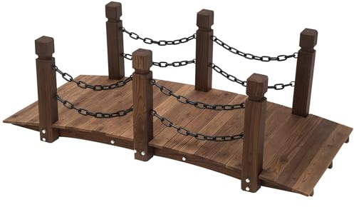 Outsunny 5 ft Wooden Garden Bridge Arc Footbridge with Metal Chain Railings & Solid Fir Construction, Carbonized