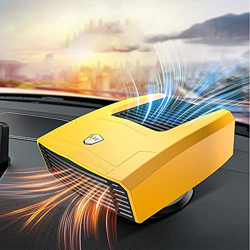 Calentador de descongelación del calentador del automóvil, Baceyong 180W Enchufe 12V Mini encendedor de cigarrillos Función dos en uno portátil, 360 ° ajustable Negro/Amarillo