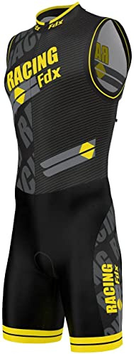FDX Mens Triathlon Suit - lightweight Sleeveless TriSuit for Duathlon Swimming, Cycling, Running - Quick Dry, Breathable One Piece Bodysuit for Outdoor, Indoor Sports (X-Large, Black/Yellow)