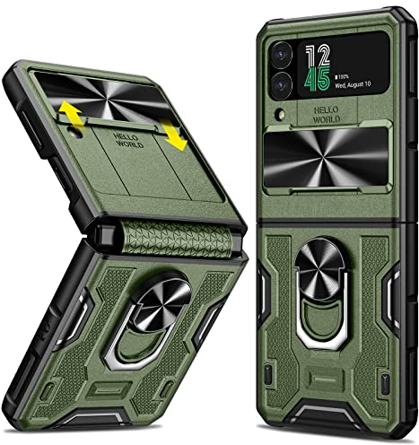 Doeshine Case for Samsung Z Flip 4, Built-in 360° Rotating Ring, Protect Camera and Screen, Shockproof Protective Case for Galaxy Z Flip 4 5G 2022 (Green)