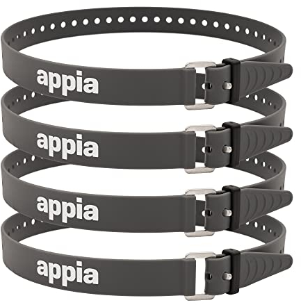 Appia Straps - Spanngurte 65cm Grau (4er Pack) inkl. Strap-Keeper für Fahrrad, Ski, Bikepacking, Camping, Heimwerken aus TPU mit rostfreier Aluminium-Schnalle