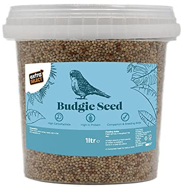Extra Select Budgie Seed Mix - Indoor Bird Food for Small Birds Only in Handy Bird Seed Storage Tub - 1 Litre