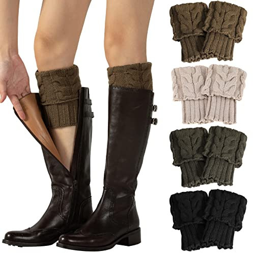 XEPST Winter Warm Boot Cuffs, Crochet Knitted Boot Cuffs Short Leg Warmers Boot Topper Socks Short Ankle Warmers for Women Girls - 4 Pairs