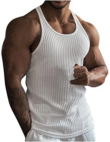 2023 Camisetas de Tirantes Hombre,Verano Moda Hombre básica Casual Deporte gym Chaleco Camiseta sin mangas Original Slim Fit Camisetas de Tirantes Color sólido Top Shirts camisas Fitness Camiseta