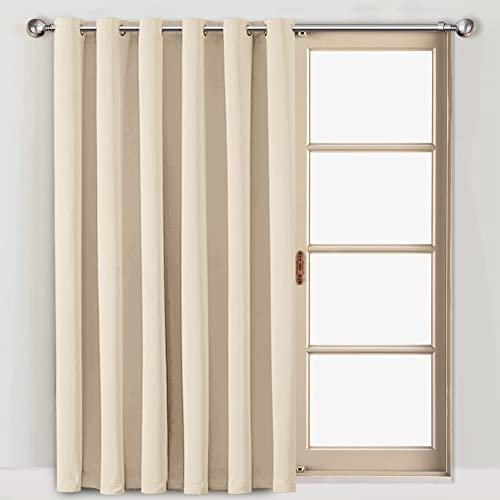 Hafaa Single Blackout Eyelet Curtains 66 x 84 Inch Drop for Bedroom –Thermal Insulated Ring Top Noise Reduction Door Curtain 1 Panel with Tieback- Cream