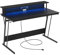 VASAGLE Bureau Gaming avec LED et Multiprise, Table Gamer, Bureau Informatique avec Rehausseur d’Écran, pour 2 Ordinateurs, pour Chambre, 60 x 120 x 76 cm, Noir Boisé LWD192B56