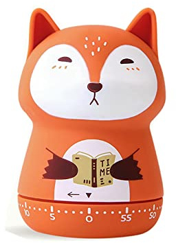 NUOSWEK Mechanical Kitchen Timer, Cute Animal Wind Up 60 Minutes Manual Countdown for Kids, Classroom, Home, Study and Cooking (Orange Fox)