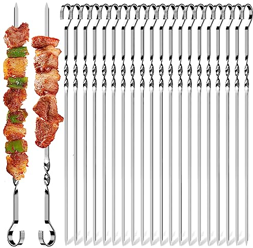20 Stück Grillspieße aus rostfreiem Fleischspieße BBQ Silikonölbürste mitgeliefert Spieße Flache Wiederverwendbare Kabob Spieße Geschirrspüler erhältlich für Grillpartys im Freien(30cm)