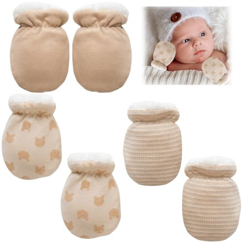 3 Paare Baby Fäustling Handschuhe, Weich Baumwoll Baby Fäustlinge, Neugeborenes Warme Fäustlinge Handwärmer, Säugling Anti Scratch Winter Warm Gloves Gefüttert Handschuhe für 0-12 Monate