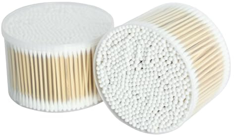 SPORWAY 1000 Stück Wattestäbchen Natürliche Wattestäbchen mit Doppelter Runder Spitze Ohrenstäbchen Watteträger 12cm Reinigungsstäbchen für Kamera Tastatur Make-up Polieren Reinigung