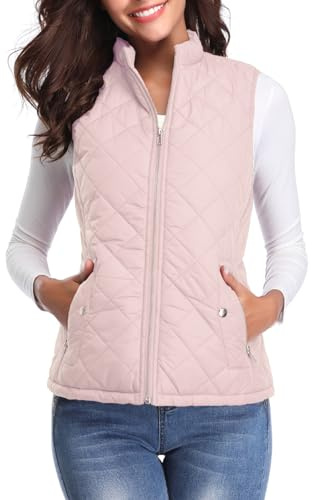 Fuinloth Damen-Steppweste, Stehkragen, leicht, Reißverschluss, gepolsterte Weste, Helles Pink, XS