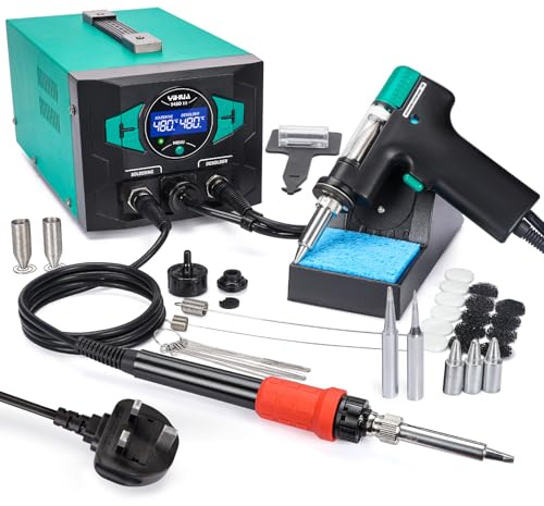 YIHUA 948D-III Soldering Iron Desoldering Station Kit with Upgraded Desolder Gun, 110W EVO Solder Iron, Desoldering Pump, 3 Nozzles, Automatic Shutdown and Sleep Mode Function(UK Plug)