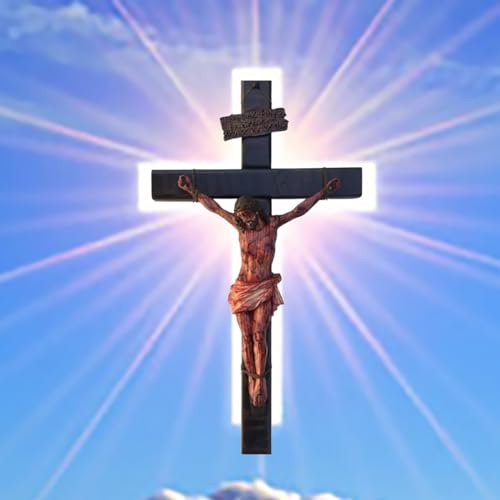 YUNAFAXIO 30 x 17 cm statua di Gesù fatta a mano realistica croce arte da parete per tavolo o chiesa parete
