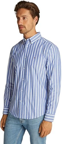 Tommy Hilfiger Camisa Hombre Poplin Nautical de algodón, Multicolor (Wedge Blue/Optic White), M
