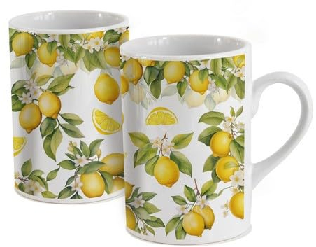 Tasse d'été jaune citrons en porcelaine. Tasse à café aux fruits d'été, tasse à thé à motif pour la table dressée et pour la collection. Imprimé en Allemagne. 0,3 L x H 10 cm