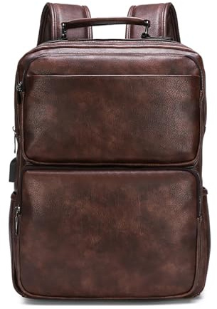 XINYASEE Zaino da uomo in similpelle PU, zaino da viaggio retrò Europa e Stati Uniti, zaino per laptop da 15,6”, zaino per il tempo libero degli student(marrone)
