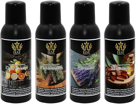 HAF® Saunaaufguss Konzentrat Set Zarte Sinne | 4 x 100 ml Saunaduft mit Citro Orange, Fichtennadel, Lavendel, Sandelholz | Saunaöl aus 100% natürlichen ätherischen Ölen