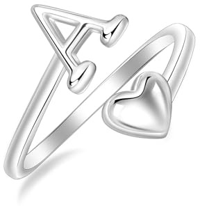 SILBERTALE Anillos de plata de ley 925 con letra inicial A-Z para mujer, anillos ajustables en forma de corazón, apilables, anillos de promesa para el pulgar, joyería de moda con caja de regalo