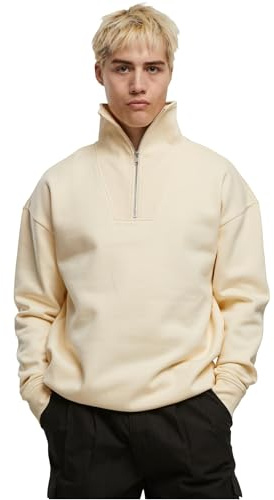 Urban Classics Tröja för män, Cut & Sew Troyer, avslappnad herrtröja med hög krage och halv dragkedja, storlekar S – 5XL, Vit, S