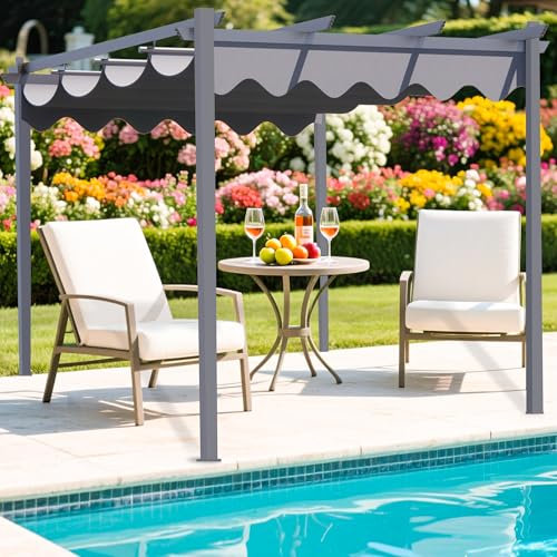 Alivio 4 x 3m Steel Frame Pergola, 13 x 10ft Outdoor Gazebo Pergola with UV-Resistant Canopy, PE Polyester Backyard Patio Sun Shade Roof (Grey)