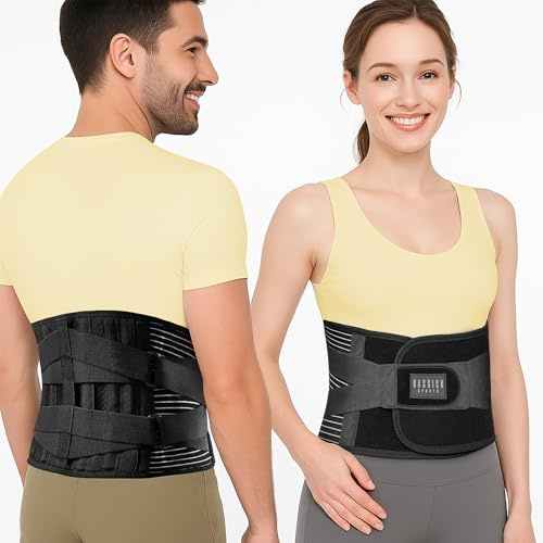 BASSICH Sports Faja lumbar hombre y mujer - Mayor anchura espalda- Ajustable - Ideal para trabajo, deporte y uso diario - Comodidad y soporte para adultos de cualquier edad. (M, cintura 75-95)
