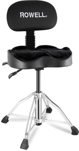 ROWELL Drum Throne Hydraulic Drum Thrones with Backrest Height Adjustable Airlift Drummer Stool 4 Leg Heavy Duty Drums Seat with Thick Padded Drums Stool for Drummers,Guitar Players (Black)