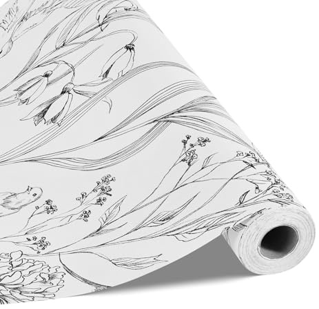 VEVOR Carta da Parati Adesiva Decorativa 45 cm x 10 m, Rotolo Carta da Parati Autoadesiva in Vinile, Impermeabile, per Rivestimenti Murali, Camere da Letto, Cucine, Uffici, Floreale Botanico Bianco