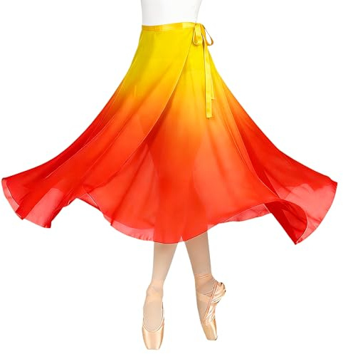 Baisdan Women Ballet Wrap Skirt Chiffon Sheer Long Dance Skirt Dancewear Yellow Orange Red