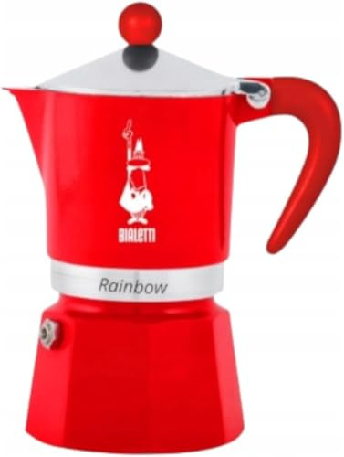 Bialetti Moka Rainbow Caffettiera 3 Tazze, Rossa, Alluminio, Preparazione Caffè Espresso, Design Classico, Manuale, 130ml