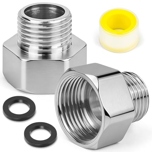 CONJURAIDE 2 reductores de 3/4 a 1/2, acero inoxidable reductor de 3/4 pulgadas a 1/2 pulgadas, adaptador de agua con cinta de sellado y junta, accesorio de rosca para tubería de agua, 20 mm de