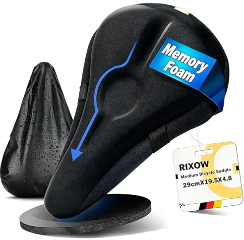 RIXOW Sillín Cubre Bicicleta Gel con Funda para Lluvia, Funda Sillin Bicicleta Gel con Tira Reflectante, Asiento de Bici Ergonómico Mujeres y Hombres, Sillín Cojín Suave para Estática, E-Bike, MTB