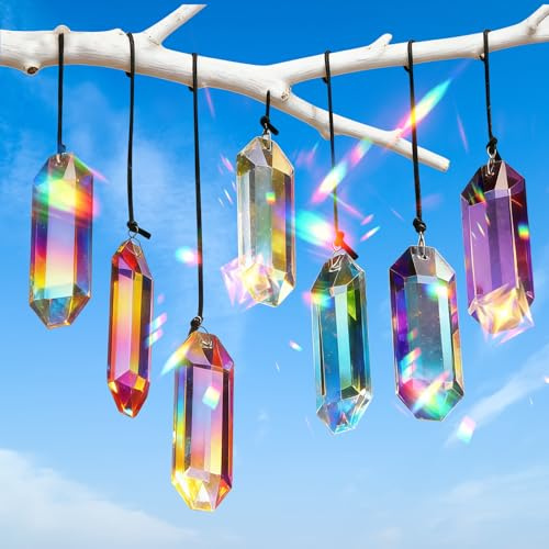 Zueyen 7 pièces Ensemble de Cristal Attrape-Soleil, Cristal de Verre de 76 mm à Suspendre, Prisme Suncatcher Arc-en-Ciel, décoration de fenêtre à Suspendre pour décoration de Balcon de