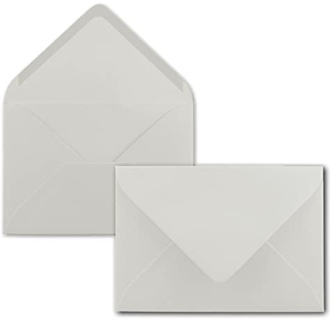50x Briefumschläge B6-17,5 x 12,5 cm - Hellgrau - Nassklebung mit spitzer Klappe - 120 g/m² - Für Hochzeit, Gruß-Karten, Einladungen