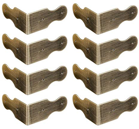 Tiazza 8Pcs Pure Brass Box Corner Protector Corner Braces Hardware Desk Edge Right Angle Guards Wood Jewelry Box Photo Frame Accessories (Antique Bronze)