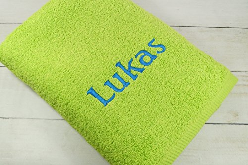 Generisch ★ Handtuch mit Namen Bestickt ★ Duchtuch ★ Geschenk ★ Badetuch ★ 500 g/m2 ★ (Apfelgrün, 70 x 140 cm)